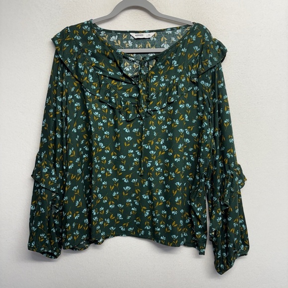Sonoma Peasant Ruffle Blouse Long Sleeve Floral Green XXL - Picture 1 of 8